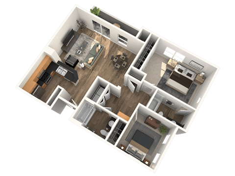 Floor plan for 2 beds, 2 baths, 1100 sqft